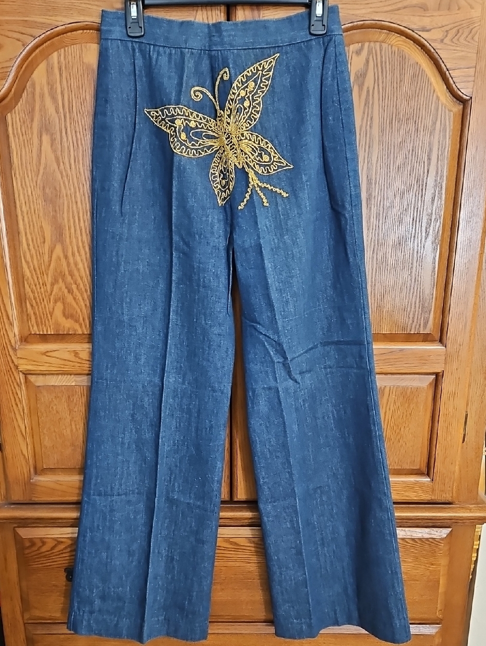 Frederick's of Hollywood Vintage Blue Jeans with Gold Embroidered Butterfly